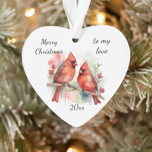 Ornamento Personalize Cardinal Datado para o meu Amor (Árvore)