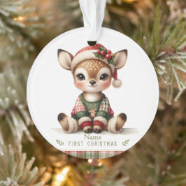 Ornamento Personalized Baby Deer in Plaid Sweater