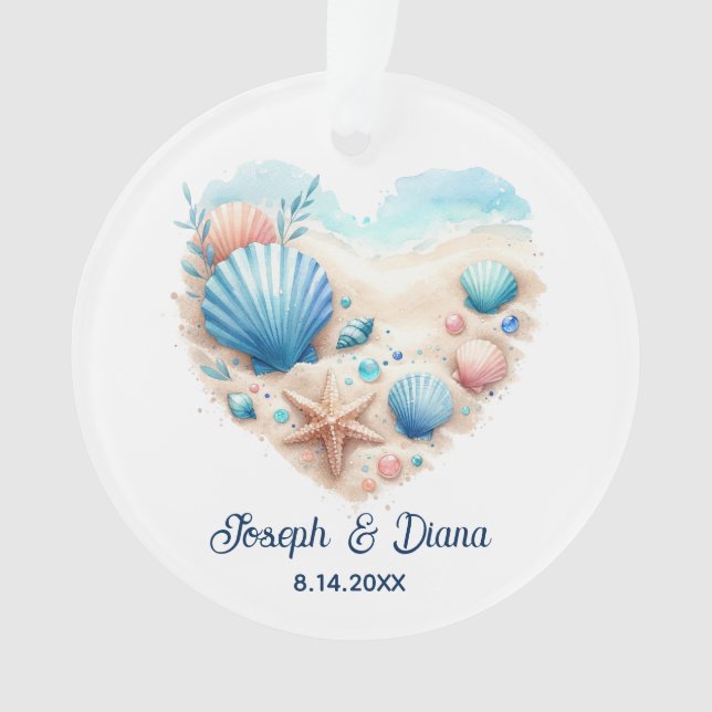 Ornamento Personalized Valentine Anniversary Seashell Heart (Frente)