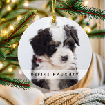 Ornamento Pet Define Naughn | Árvore de Natal de Foto<br><div class="desc">Capture o espírito de Natal com este ornamento único e personalizado da árvore de Natal! Mostrando duas de suas fotos favoritas, este ornamento de manutenção é certamente agradar a crianças e adultos. O texto diz "Definir travo", personalizado com o nome do seu animal de estimação e o ano. Uma maneira...</div>