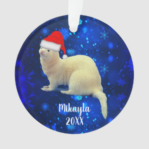 Ornamento Pet Ferret Branco em Santa Hat