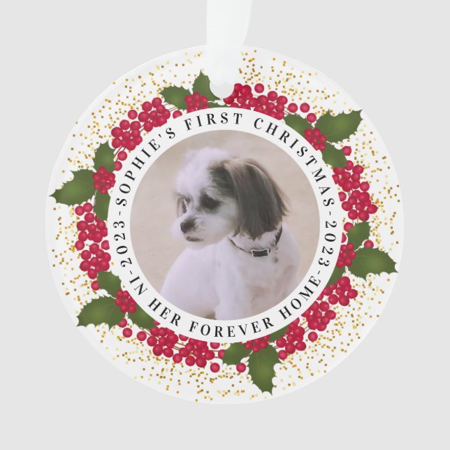 Ornamento Pet Forever Home Primeiro Natal (Frente)