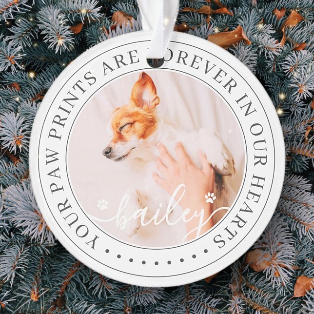 Ornamento Pet Memorial Paw Imprime Foto Chic Elegante Para C (Criador carregado)