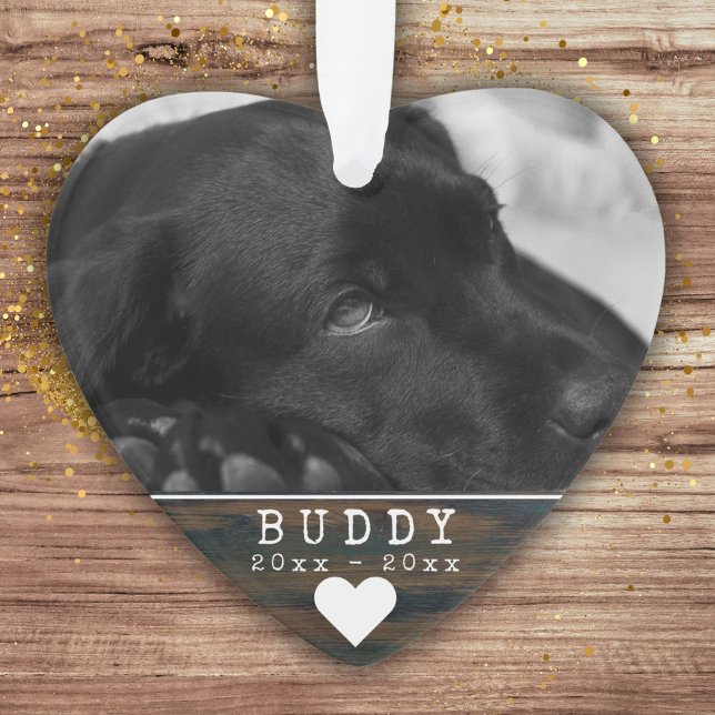 Ornamento Pet Memorial Rustic Wood Heart Keepsfoto (Criador carregado)