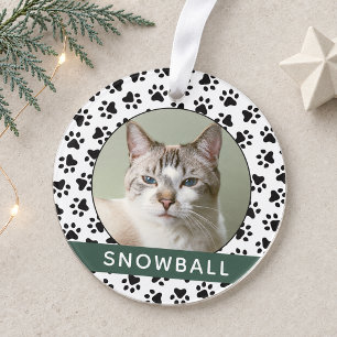 Ornamento Pet Paw Prints Green Personalized Cat Name Photo