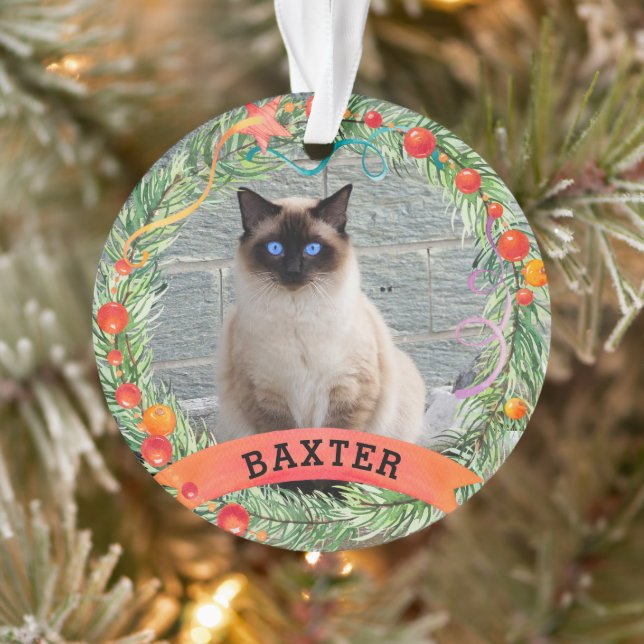 Ornamento Pet Photo Cat Berry Wreath Natal (Árvore)