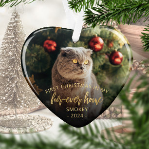 Ornamento Pet Photo First Christmas Forever Home Dourado Scr