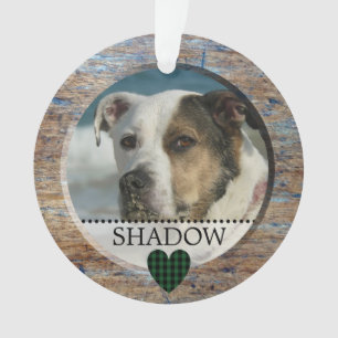 Ornamento Pet Photo Personalized Name Heart Rustic Christmas