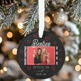 Ornamento  Photo Black and Red Hearts Besties Christmas