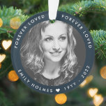 Ornamento Photo Memorial | Navy Blue Photo Tribute Christmas<br><div class="desc">Modern, simple photo memorial christmas tree ornament to celebrate the life of your loved one in a modern minimalist design style in navy blue. The template design can easily be personalized with your own photo and text to create a special tribute to your loved one or as part of thier...</div>
