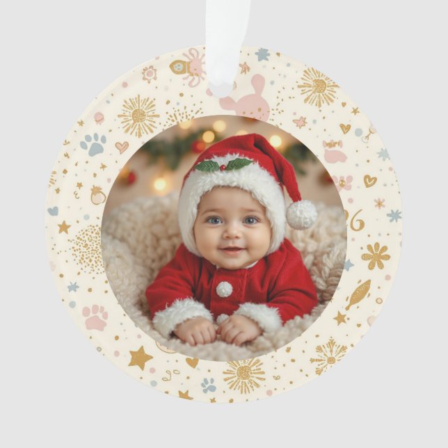 Ornamento Photo Ornament – Golden Fireworks, Paw Prints (Frente)