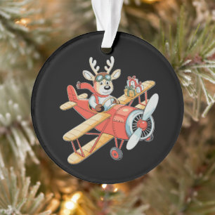 Ornamento Piloto de Rena de Natal Aviador Voador Avião Natal