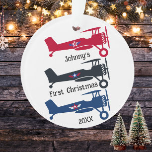 Ornamento Piloto Menino Primeiro Natal 3 Aviões Personalizad