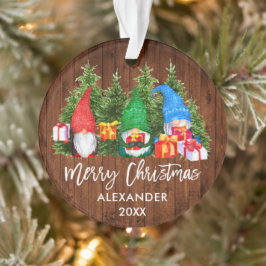 Ornamento Pincel de Natal Madeira Gnomos de Aquarelas