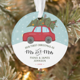 Ornamento Pincel Script Primeiro Natal Carro Vermelho