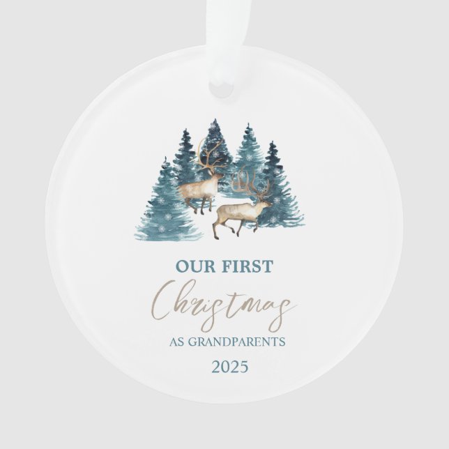 Ornamento Pine Tree Forest Reindeer Nosso Primeiro Natal (Frente)