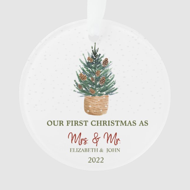 Ornamento Pine Tree Neve Nosso Primeiro Natal (Frente)