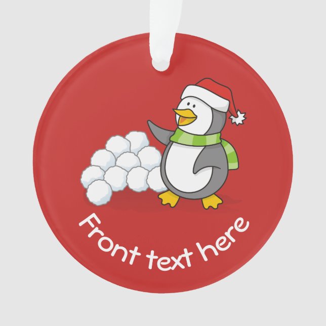 Ornamento Pinguim de Natal com bolas de neve balançando (Frente)