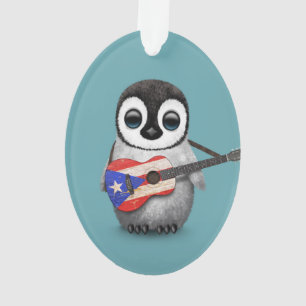 Ornamento Pinguim do bebê que joga o azul da guitarra da