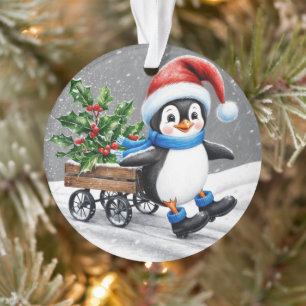 Ornamento Pinguim Vestindo Papai Noel e Arte de Natal