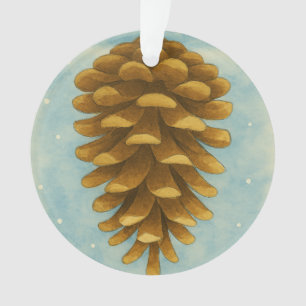 Ornamento Pinhão em Aquarela no Céu Nevado