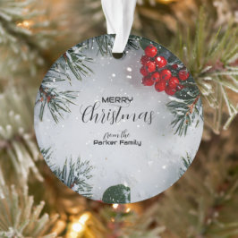 Ornamento Pinheiro Coberto De Neve, Holly Berries, Não Foto