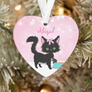 Ornamento Pink Gato Personalizado e Natal Branco