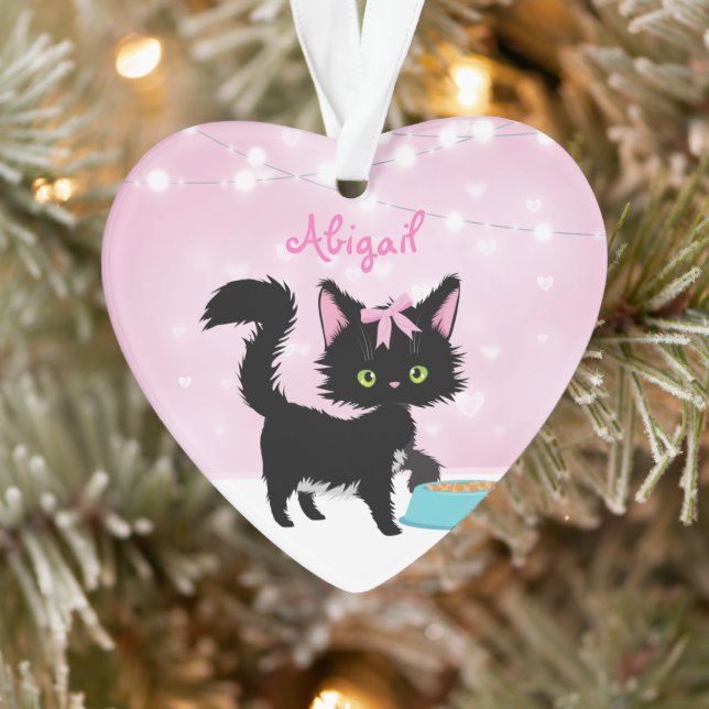 Ornamento Pink Gato Personalizado e Natal Branco (Árvore)