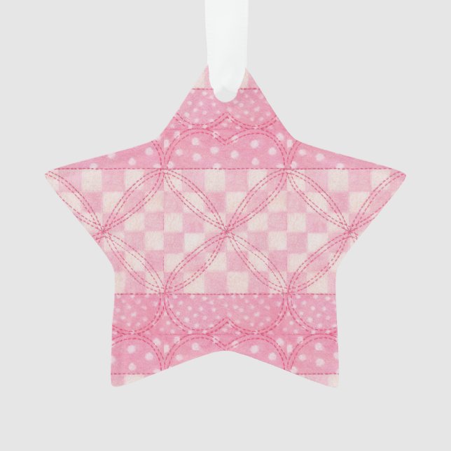 Ornamento PINK HEART QUILT Acrylic Star Ornament (Frente)