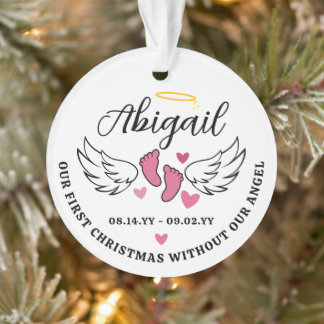 Ornamento Pink Hearts First Christmas Without Angel Photo