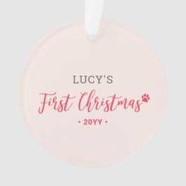 Ornamento Pink & Red Puppy Dog First Christmas Photo