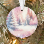 Ornamento Pink Winter Wonderland Christmas Personalizado<br><div class="desc">Bonito terra maravilhosa rosa de inverno personalizada Enfeites de natal. Uma floresta rosa com pinheiros cobertos de neve. Voltar tem um lugar para uma mensagem personalizada e um fundo de flocos de neve rosa e azul.</div>