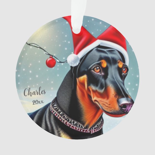Ornamento Pinscher Dobermann, Cachorro de Papai Noel, Enfeit (Frente)