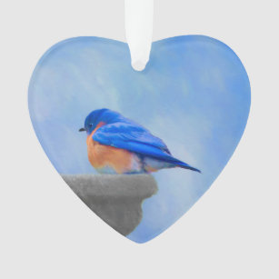 Ornamento Pintura Bluebird - Arte Original para Pássaros