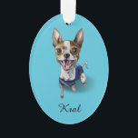 Ornamento Pintura customizável da aguarela do cão de Terrier<br><div class="desc">Esta é uma ilustração de um cão de Terrier do Taco. Está vestindo a roupa azul e tem uma cara muito feliz.</div>