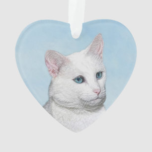 Ornamento Pintura de Gatos Brancos - Arte de Gato Original B