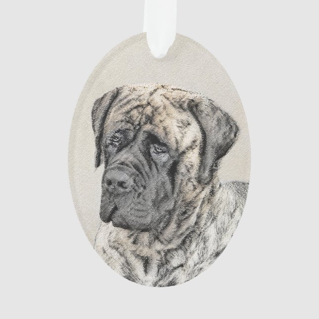 Ornamento Pintura de Mastiff Inglês (Brindle) - Arte Canina (Verso)