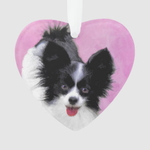 Ornamento Pintura de Papillon (Branco e Preto) - Arte Canina