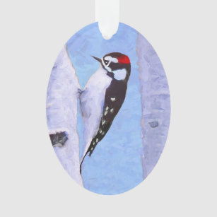 Ornamento Pintura de pica-pau Downy - Arte de Pássaro Origin