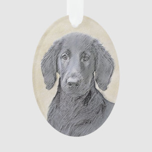 Ornamento Pintura De Retriever Revestida Plana - Arte De Cão
