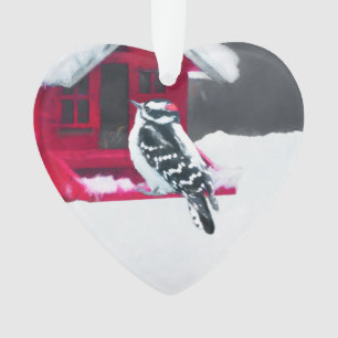 Ornamento Pintura do Pica-Pau Downy - Arte Original