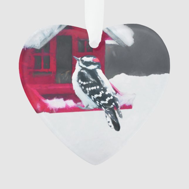 Ornamento Pintura do Pica-Pau Downy - Arte Original (Frente)