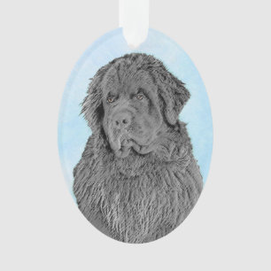 Ornamento Pintura em Newfoundland - Arte Cão Original Bonit