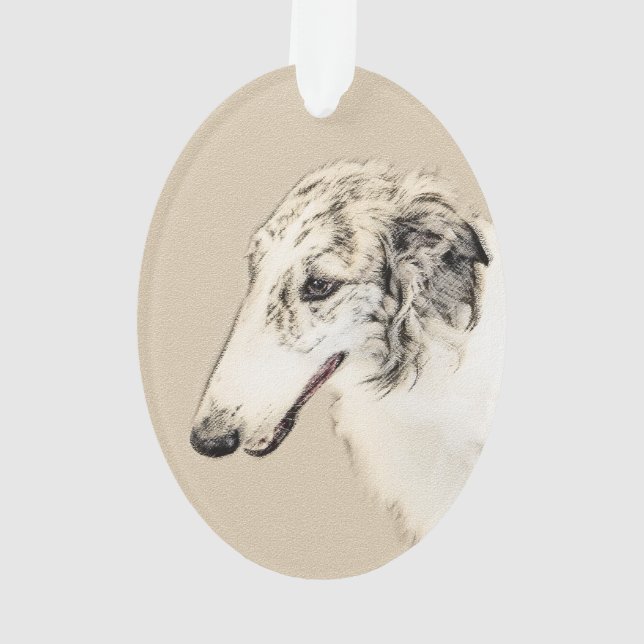 Ornamento Pintura Original de Cachorro Borzoi (Silver Brindl (Verso)