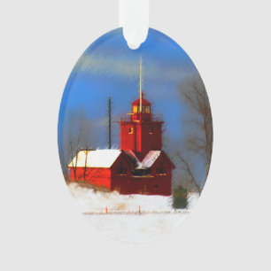 Ornamento Pintura vermelha grande do farol - arte original