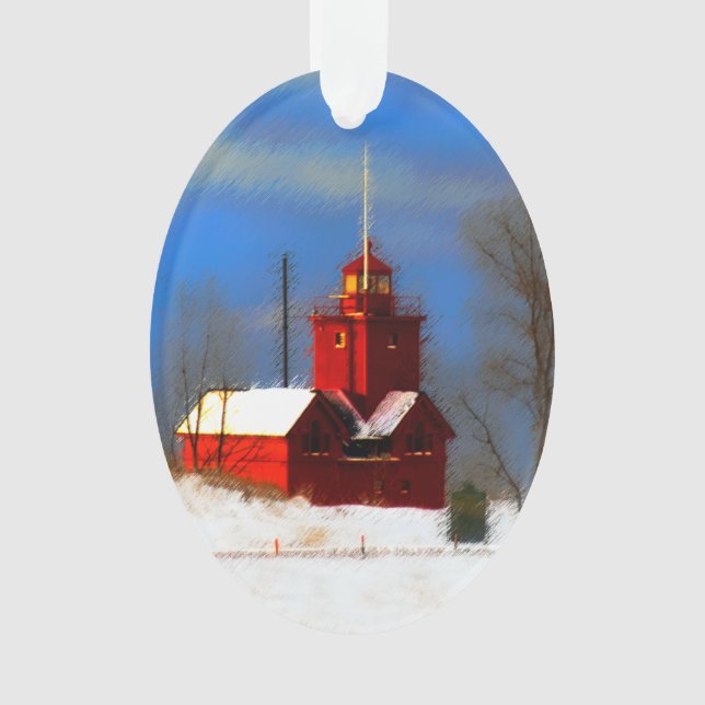 Ornamento Pintura vermelha grande do farol - arte original (Frente)