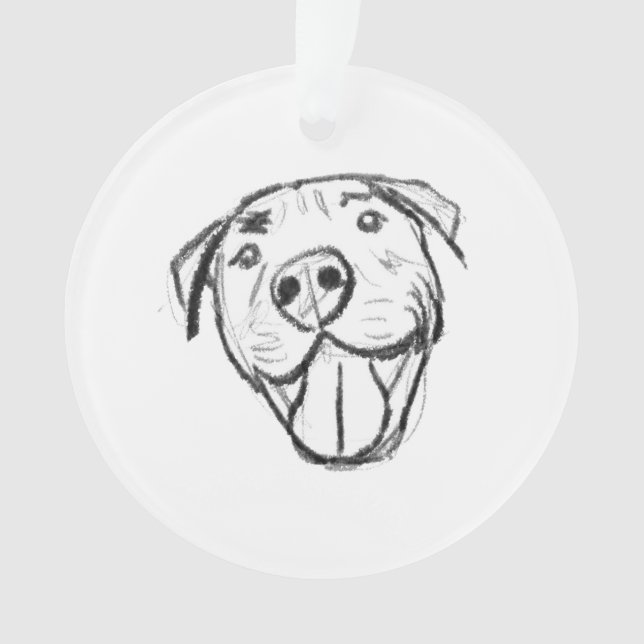 Ornamento pitbull desenhando simples cão amante branco preto (Frente)