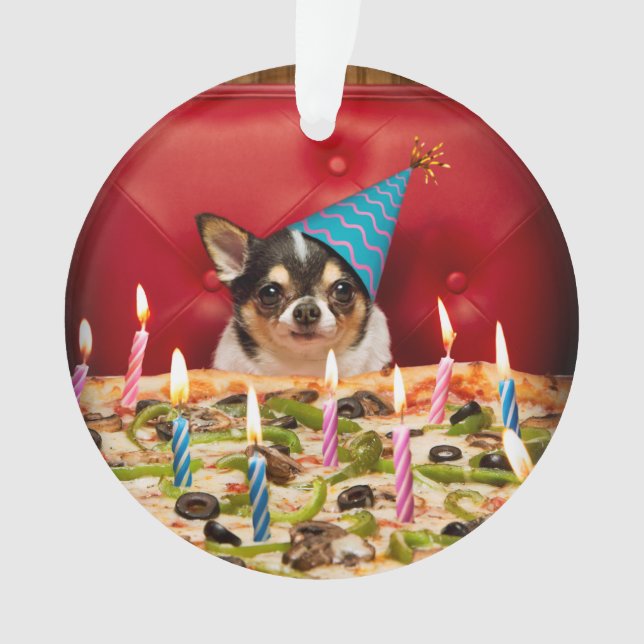 Ornamento Pizza Chihuahua Birthday (Frente)