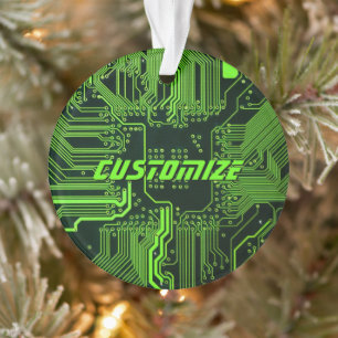 Ornamento Placa de Circuito PCB Cyber Verde Personalizada Te