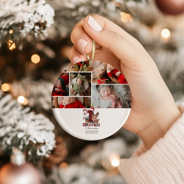 Ornamento Plaid Reindeer  Photo  First Christmas (Criador carregado)